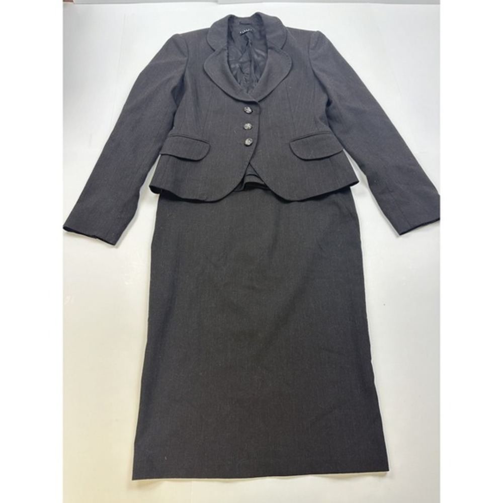 Sisley Jacket Women 40 Two Piece Skirt‎ Suit Set Stretch Dark Gray